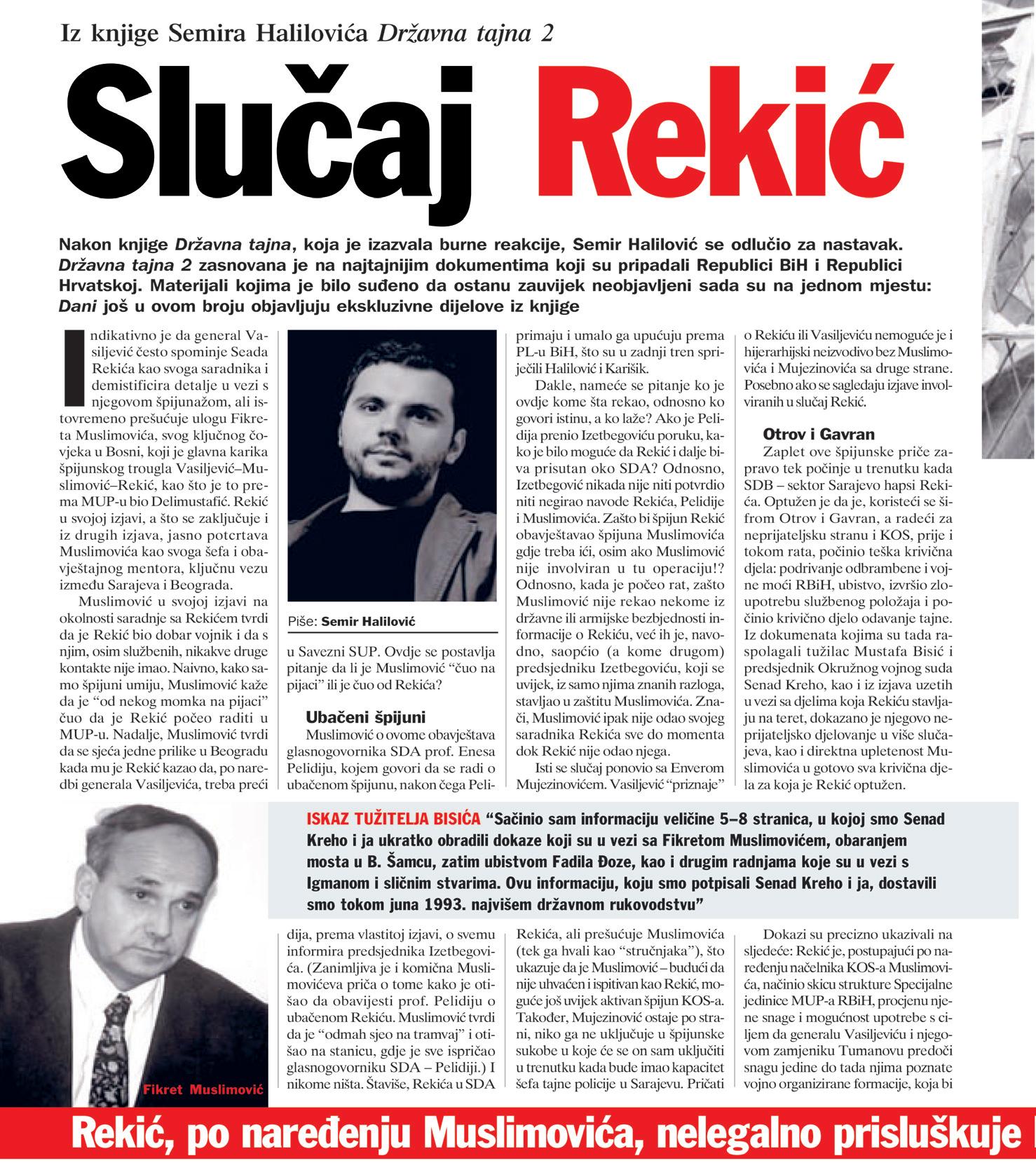 Faksimil feljtona iz „Dana” od 14. decembra 2007. godine: Knjiga „Državna tajna 2” zasnovana je na najtajnijim dokumentima koji su pripadali Republici BiH i Republici Hrvatskoj - Avaz