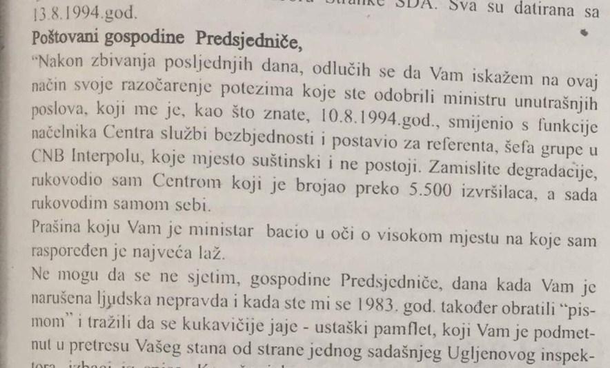 „Slobodna Bosna” prenijela je 16. juna 1996. i šta je Alibabić dvije godine ranije pisao predsjedniku Izetbegoviću - Avaz