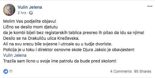 Misteriozni kombi presreće djecu, policija provjerava navode iz prijava