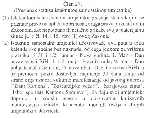 Faksimil Zakona o istaknutim samostalnim umjetnicima - Avaz