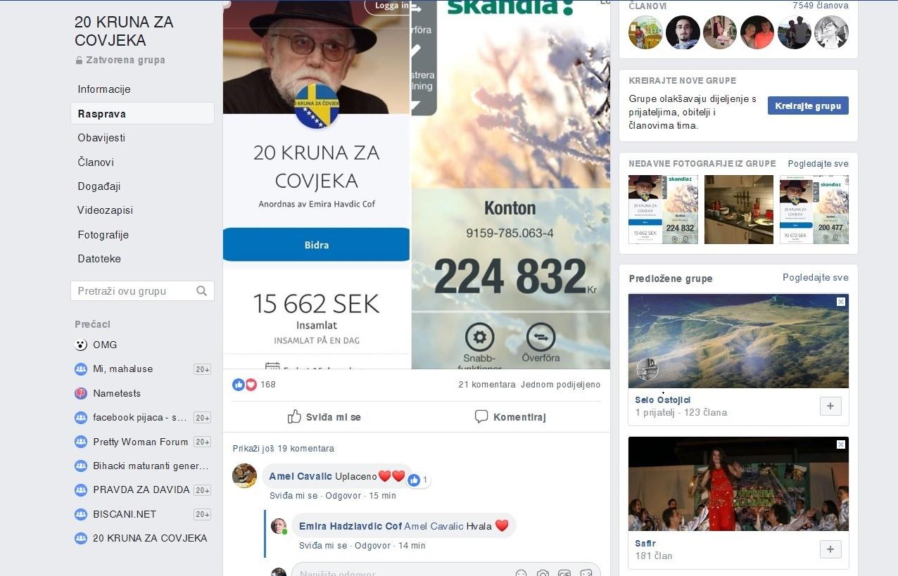 Faksimil FB stranice „20 kruna za čovjeka“: Ljudi velikog srca i dalje uplaćuju - Avaz