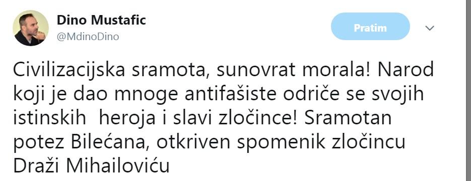 Faksimil Mustafićeve objave na Twitteru - Avaz