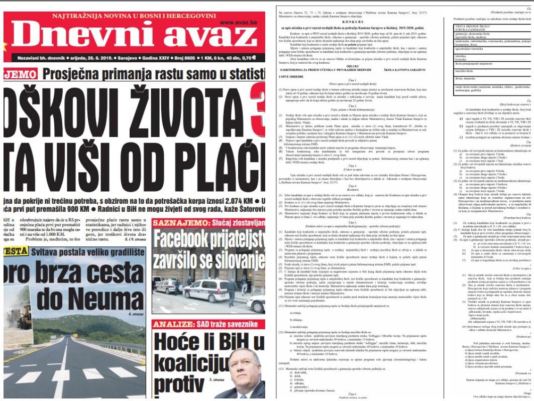 U današnjem "Dnevnom avazu" - Avaz