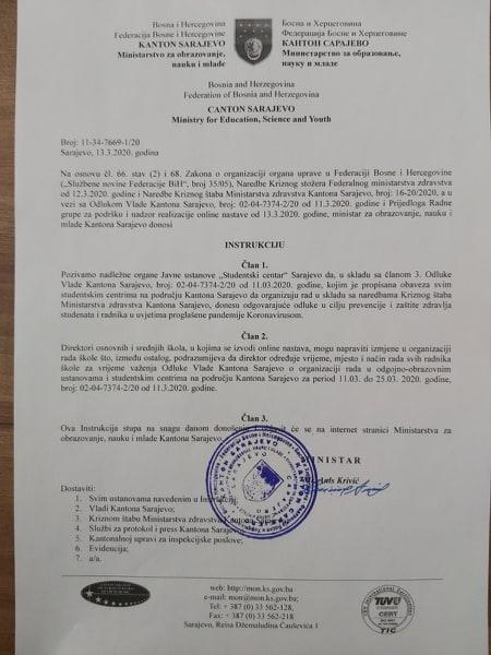 Instrukcija upućena Javnoj ustanovi "Studentski centar" Sarajevo - Avaz