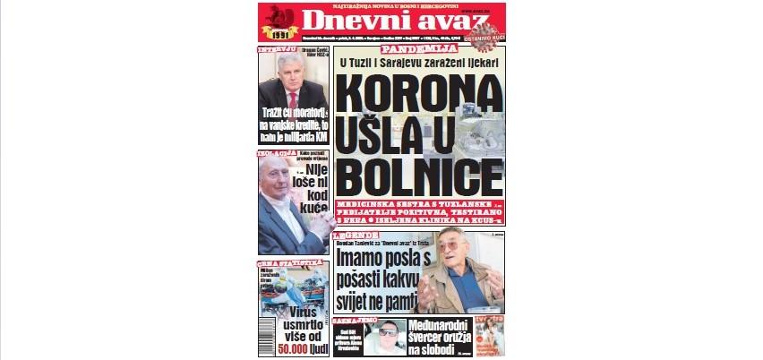 U današnjem broju "Dnevnog avaza" čitajte: Korona ušla u bolnice