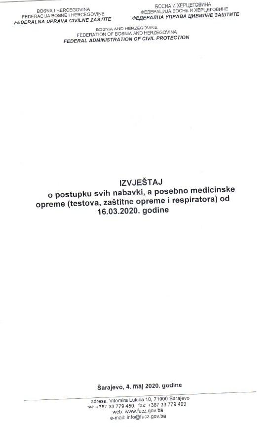 Faksimili izvještaja o postupku svih nabavki medicinske opreme koje je sklopio FUCZ - Avaz