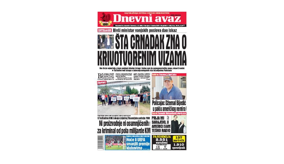 Danas u "Dnevnom avazu" čitajte: Šta Crnadak zna o krivotvorenim vizama