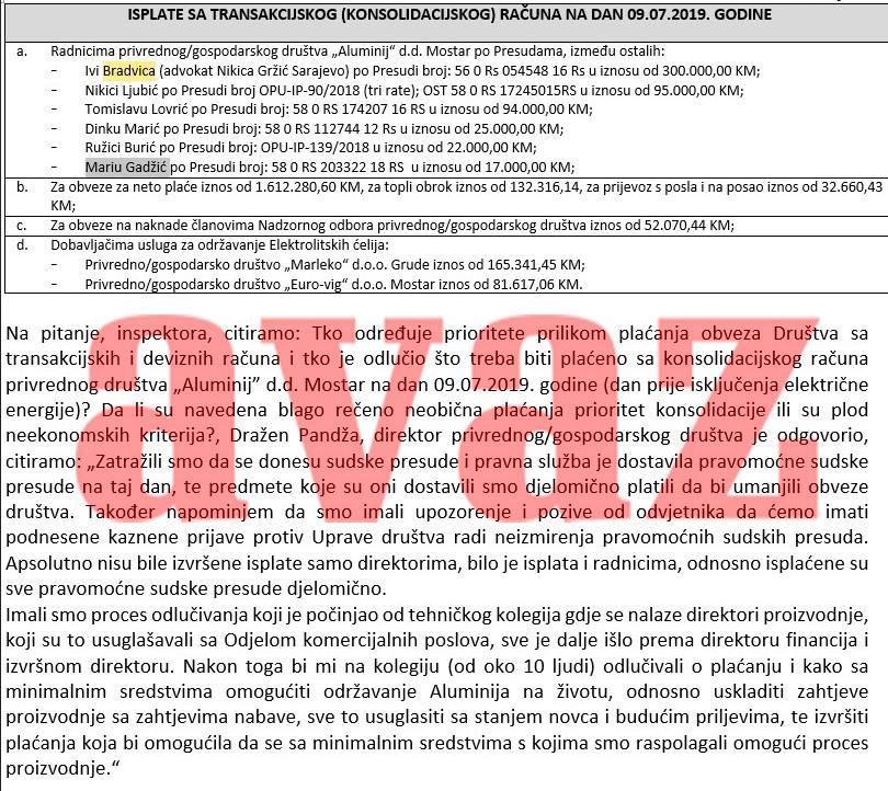 Faksimil izvještaja Finansijske policije - Avaz