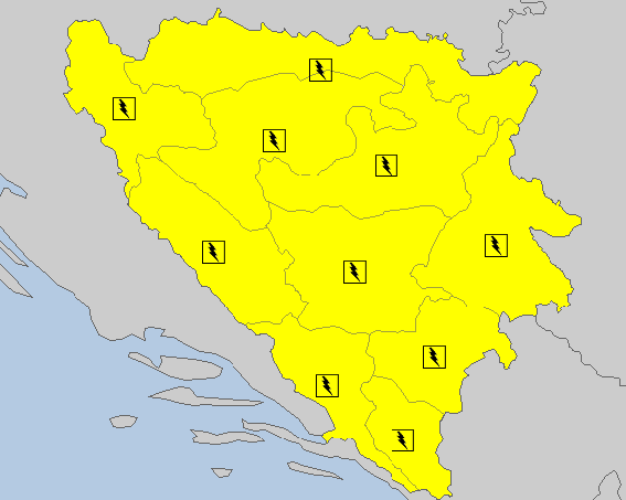 Žuti meteoalarm aktiviran za područje cijele Bosne i Hercegovine