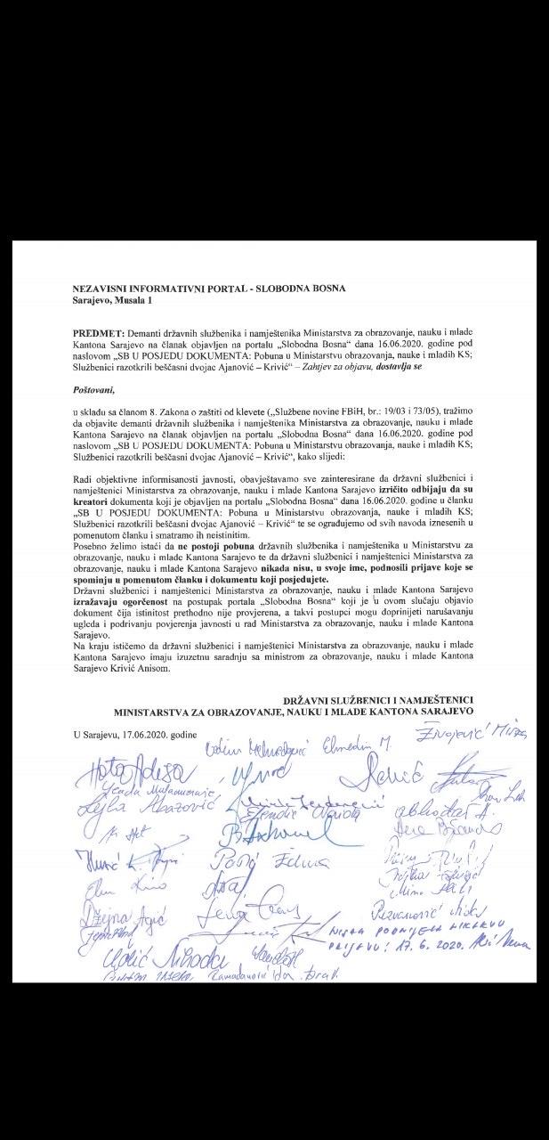Uposlenici Ministarstva obrazovanja KS demantirali "Slobodnu Bosnu": Potpisao i Kukuruz