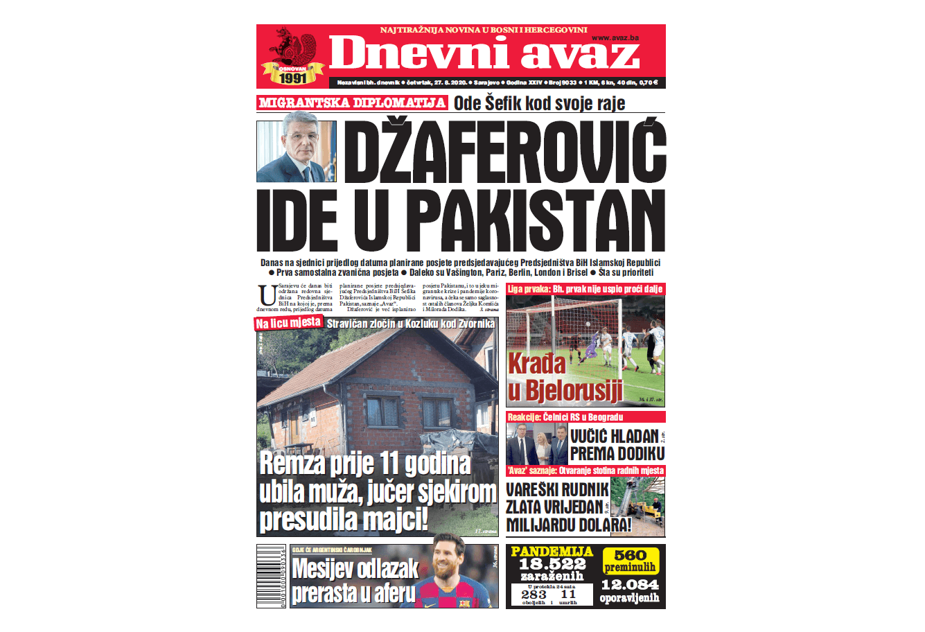 Danas u "Dnevnom avazu" čitajte: Džaferović ide u Pakistan