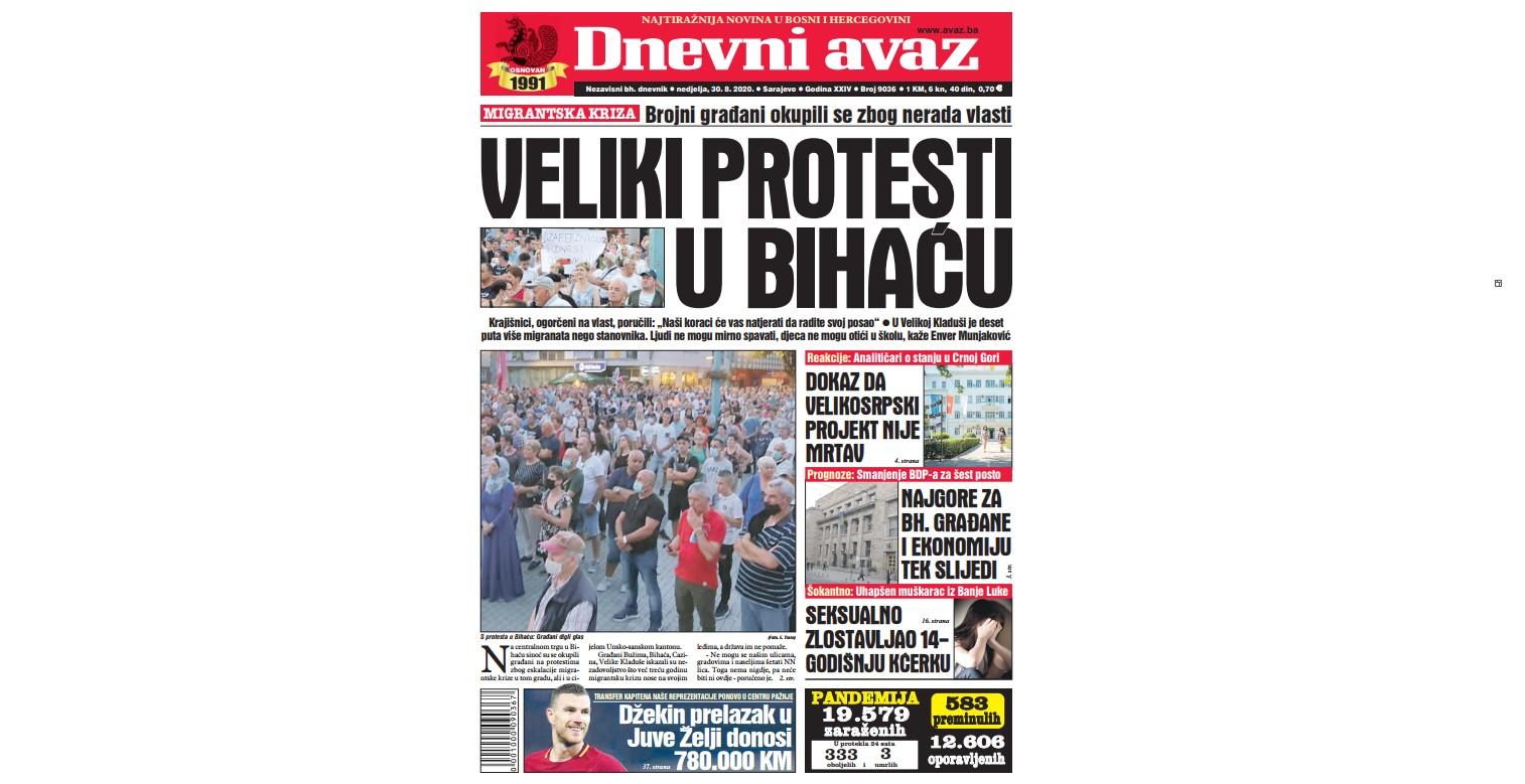 Danas u "Dnevnom avazu" čitajte: Veliki protesti u Bihaću