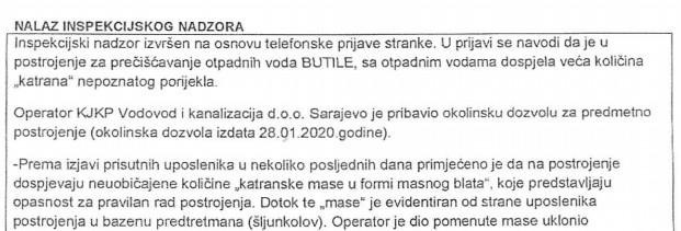 Faksimil zapisnika o inspekcijskom nadzoru - Avaz