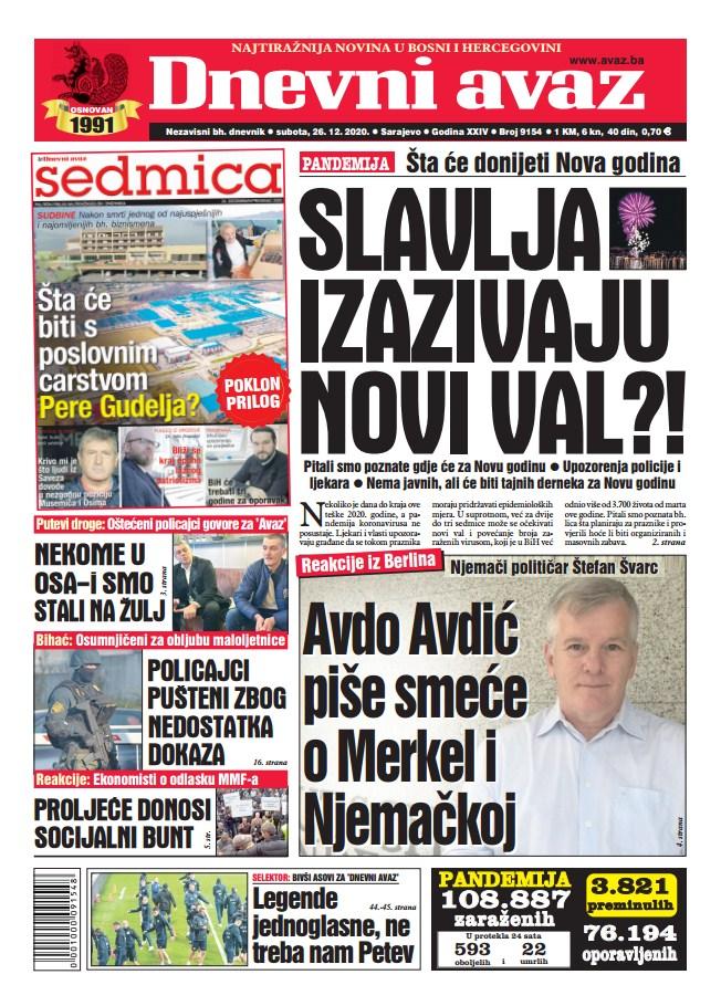 Današnja naslovnica "Dnevnog avaza" - Avaz