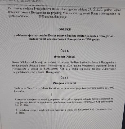 Cikotić: Funds for the container settlement - Avaz