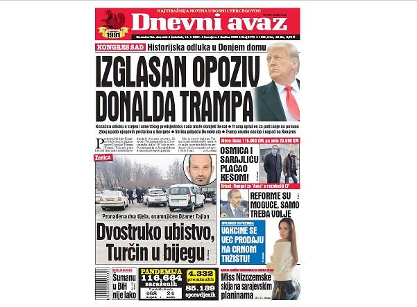 Danas u "Dnevnom avazu" čitajte: Izglasan opoziv Donalda Trampa