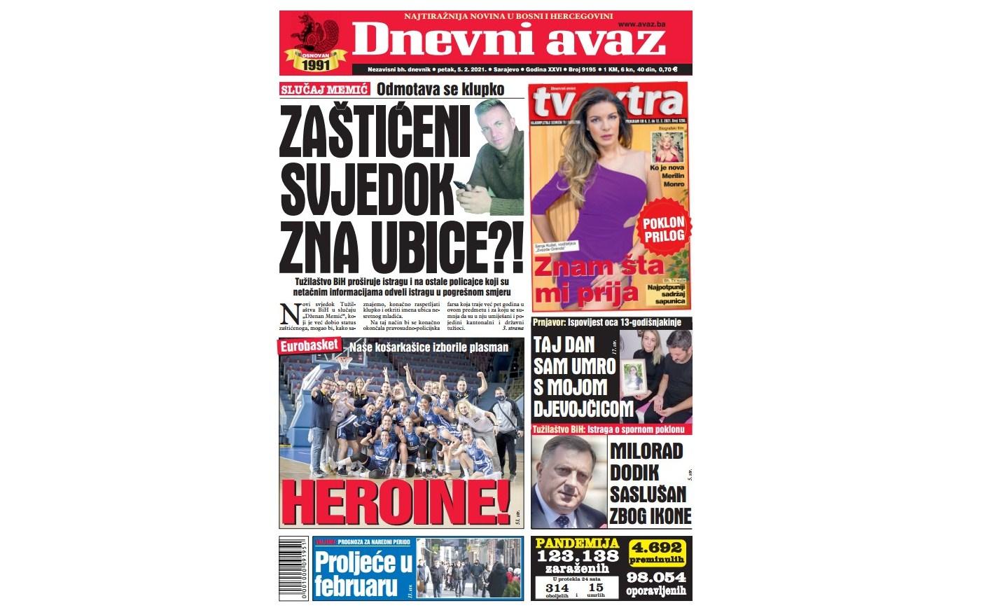 Danas u "Dnevnom avazu" čitajte: Zaštićeni svjedok zna ubice?!