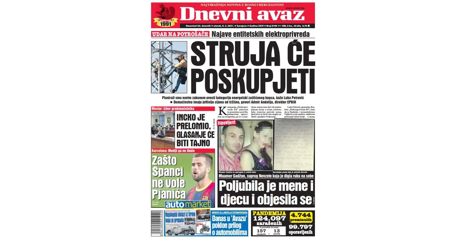 Danas u "Dnevnom avazu" čitajte: Struja će poskupjeti