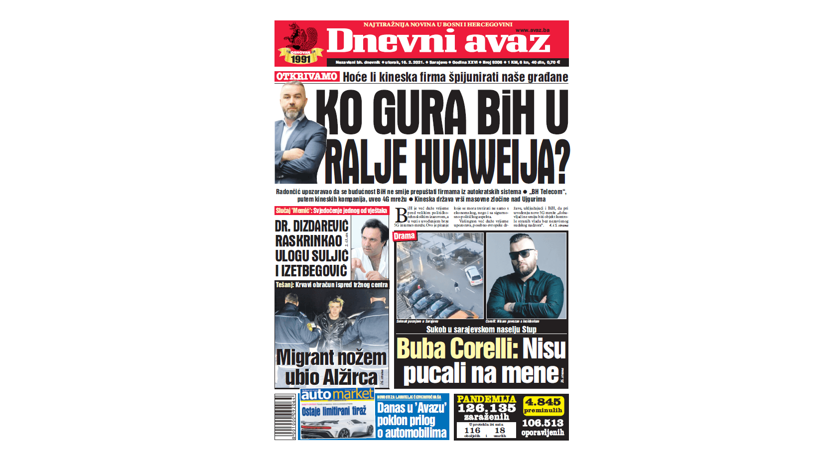 Danas u "Dnevnom avazu" čitajte: Ko gura BiH u ralje "Huaweija"