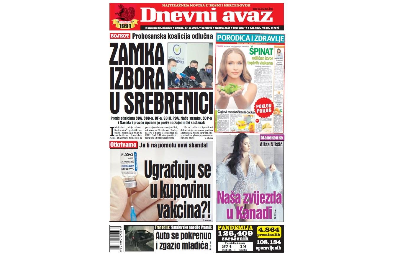 Danas u "Dnevnom avazu" čitajte: Zamka izbora u Srebrenici