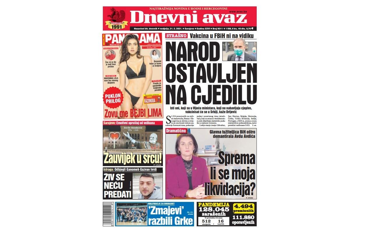 Danas u "Dnevnom avazu" čitajte: Narod ostavljen na cjedilu