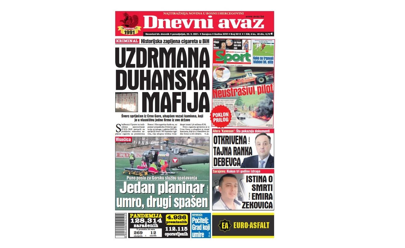 Danas u "Dnevnom avazu" čitajte: Udar na duhansku mafiju