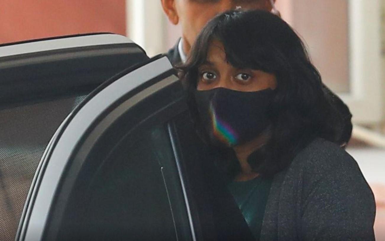 Disha Ravi, a 22-year-old climate activist, leaves after an investigation at National Cyber Forensic Lab, in New Delhi, India, February 23, 2021. - Avaz