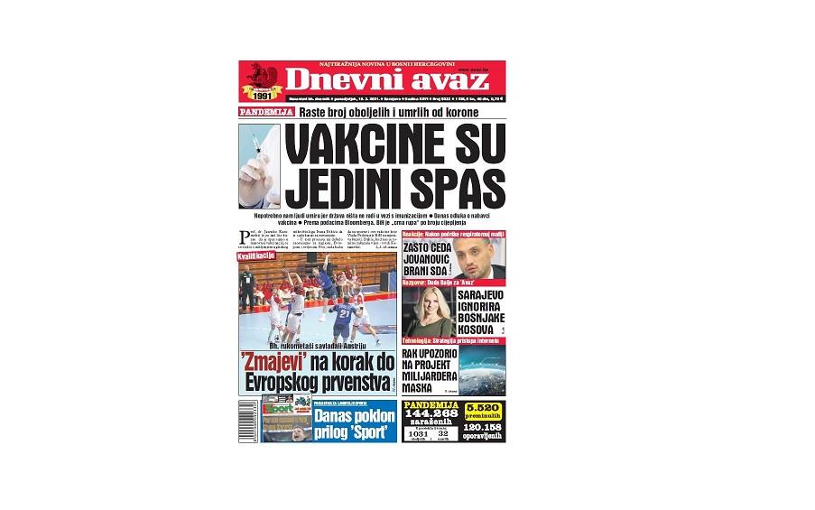 Danas u "Dnevnom avazu" čitajte: Vakcine su jedini spas