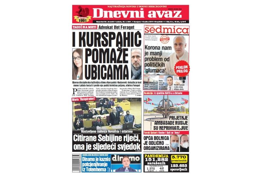 Danas u "Dnevnom avazu" čitajte: I Kurspahić pomaže ubicama