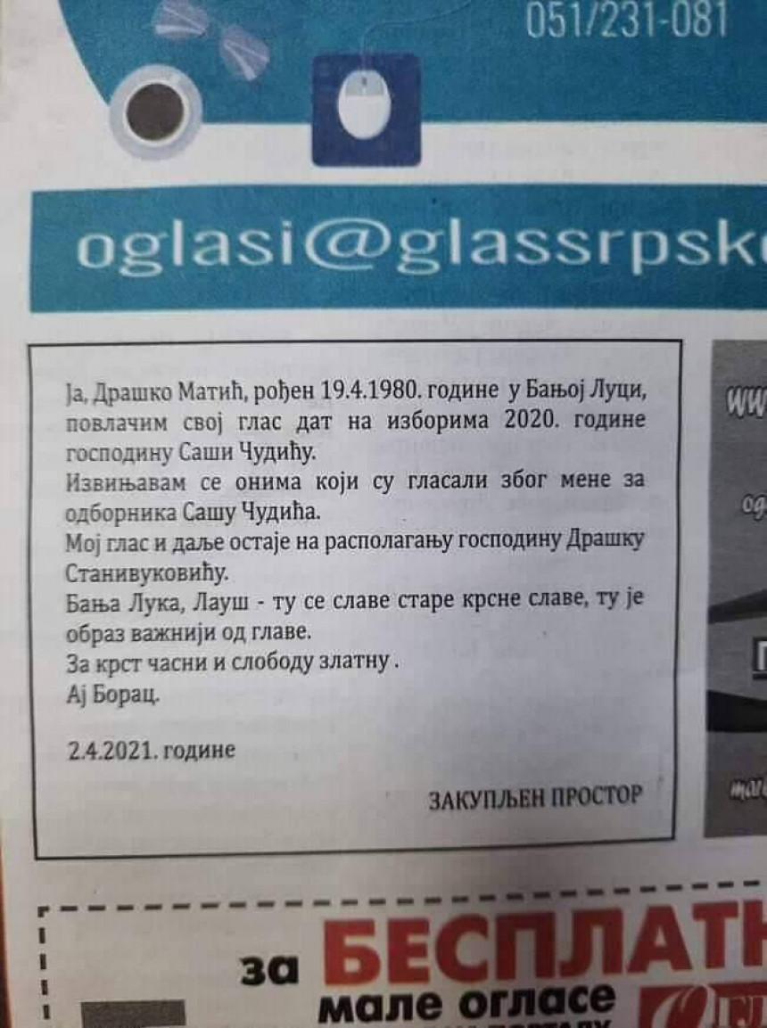 Banjalučanin bi da vrati vrijeme: Moj glas sam trebao dati Drašku Stanivukoviću