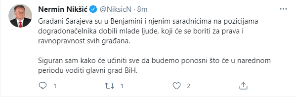 Objava Nermina Nikšića na Twitteru - Avaz