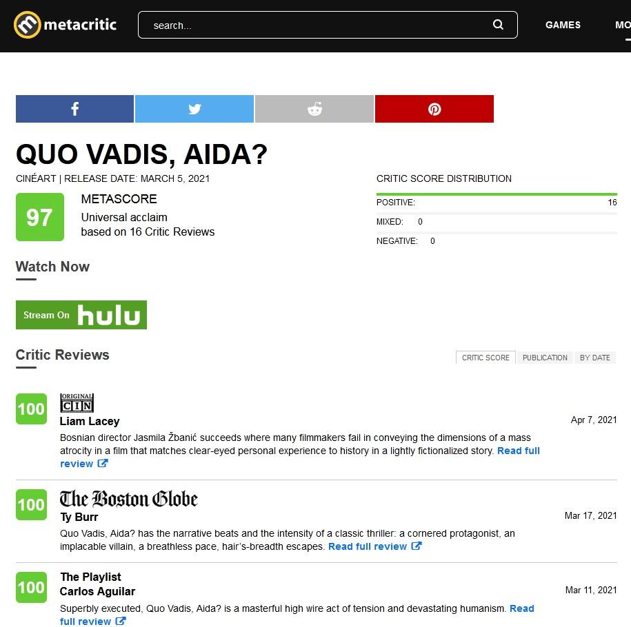 Metacritic o bh. filmu - Avaz