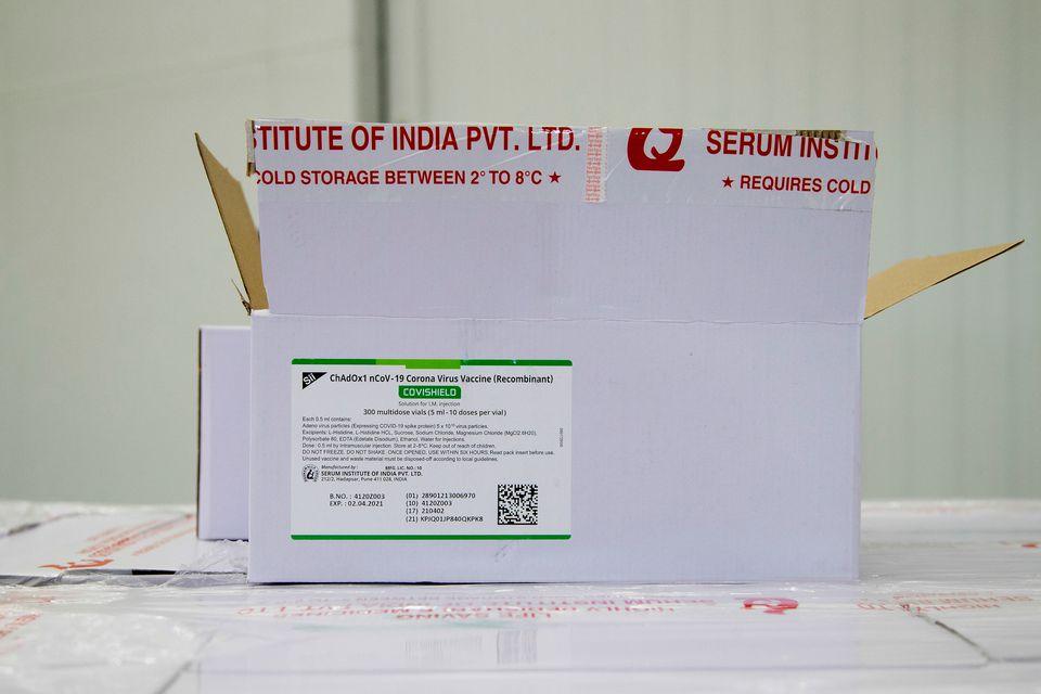 Boxes of some of the first 500,000 of the 2-million AstraZeneca coronavirus disease (COVID-19) vaccine doses that Canada has secured through a deal with the Serum Institute of India in partnership with Verity Pharma at a facility in Milton, Ontario, Canada March 3, 2021. - Avaz