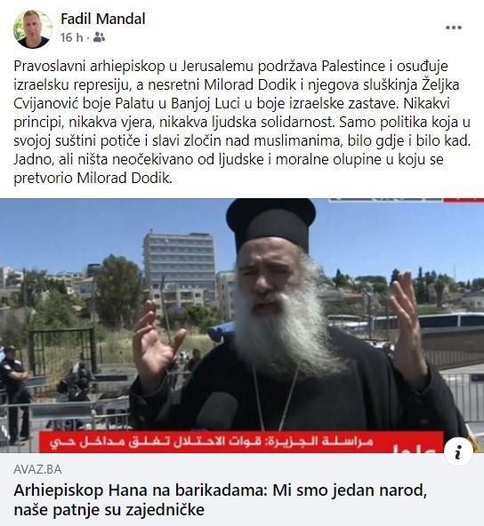 Objava Mandala na Facebooku - Avaz