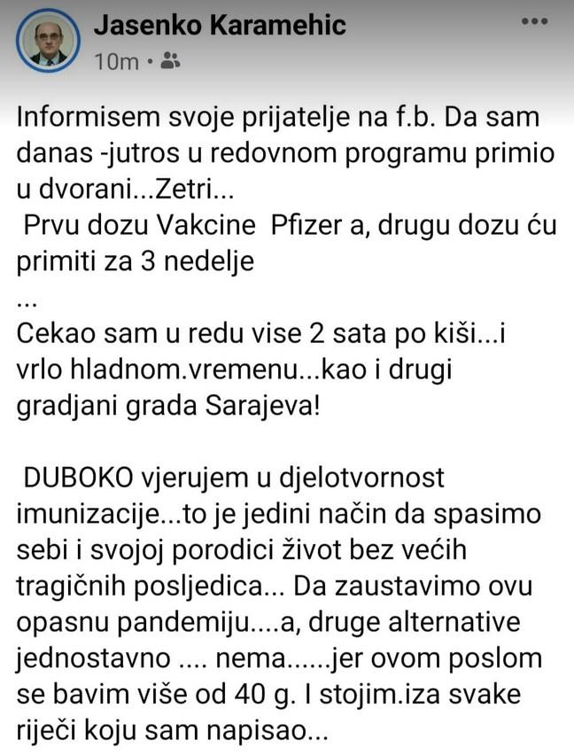 Karamehić se oglasio na Facebooku - Avaz