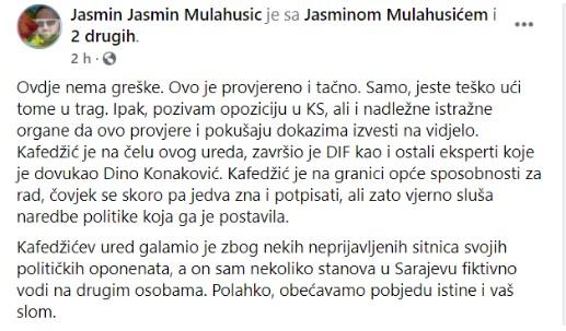 Objava Jasmina Mulahusića - Avaz