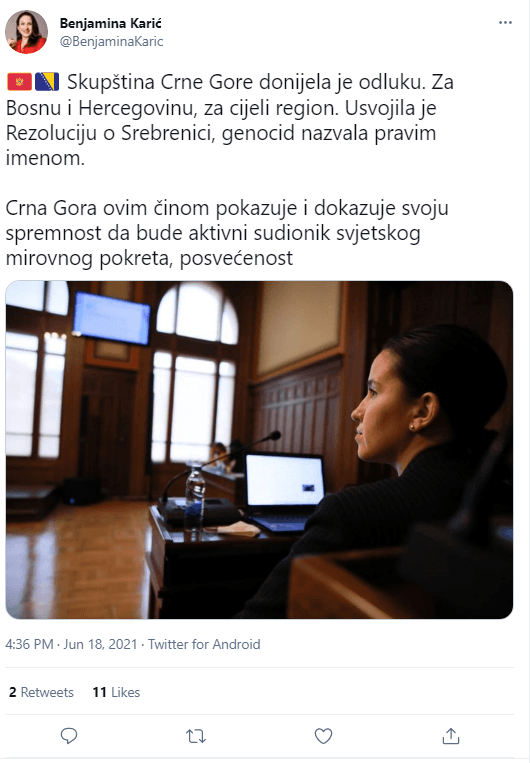 Objava na Twitteru - Avaz