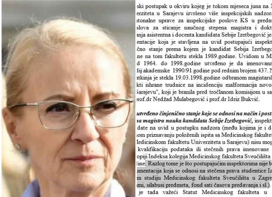 Čeka se zvanična dokumentacija iz Zagreba: Mnogo je nedoumica oko obrazovanja Sebije Izetbegović