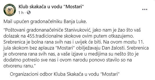 oBjava Kluba skakača u vodu "Mostar" - Avaz