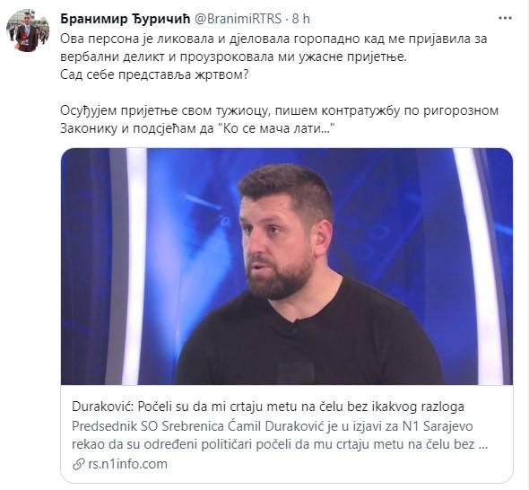 Đuričićev status na Twitteru - Avaz