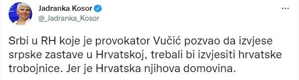 Objava Kosor na Twitteru - Avaz