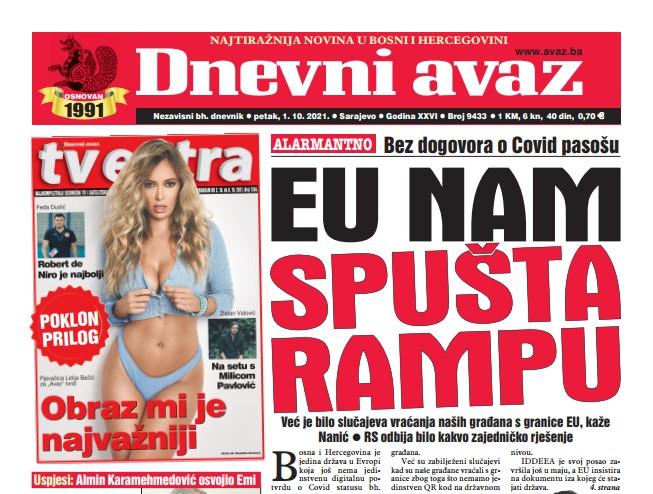 Danas u "Dnevnom avazu" čitajte: EU nam spušta rampu