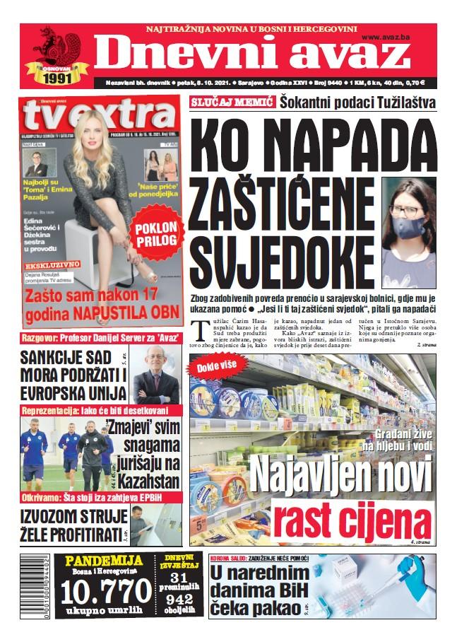 Naslovna strana "Dnevnog avaza" - Avaz