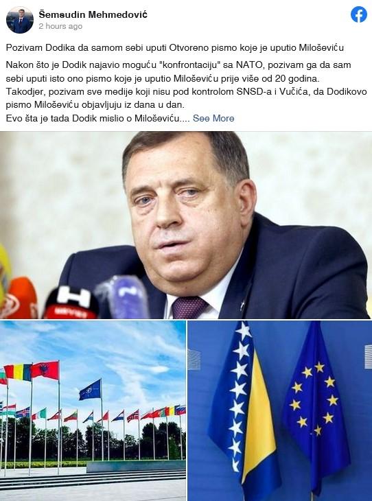 Status koji je Mehmedović objavio - Avaz