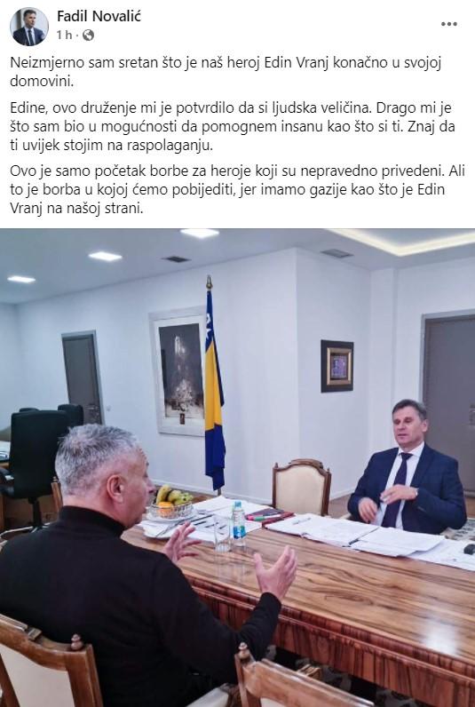 Status Novalića na Facebooku - Avaz