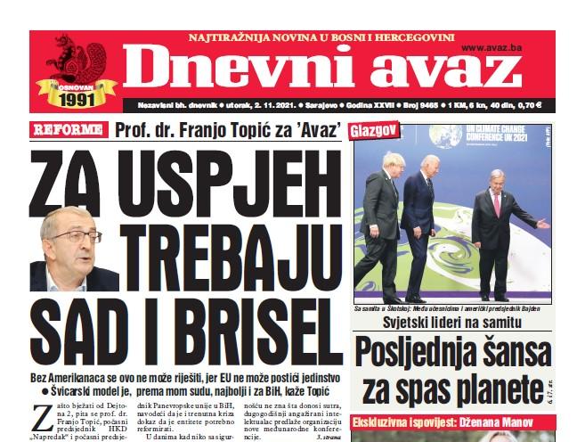 Danas u "Dnevnom avazu": Za uspjeh trebaju SAD i Brisel