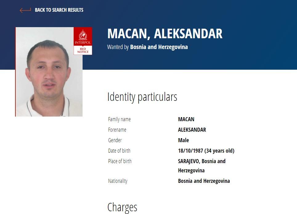 Interpol objavio crvenu potjernicu za Aleksandrom Macanom: Traži se zbog ubistva sarajevskih policajaca