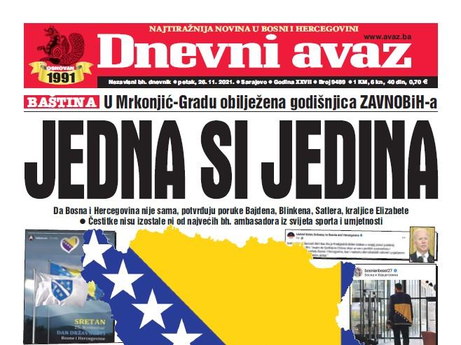 Danas u "Dnevnom avazu" čitajte: Jedna si jedina