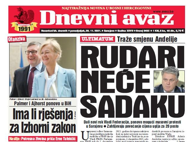 Danas u "Dnevnom avazu" čitajte: Rudari neće sadaku