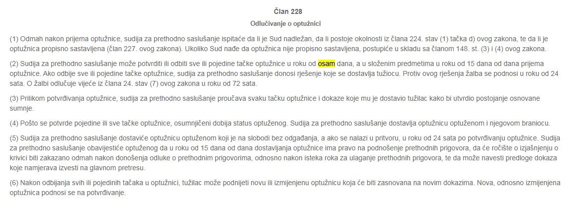 Član 228 zakona o ZKP BiH - Avaz